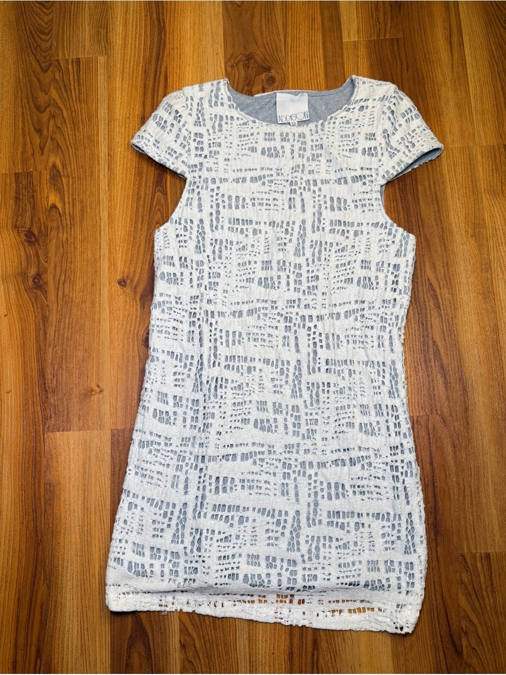 Textured White Crochet Cap-Sleeve Mini Dress